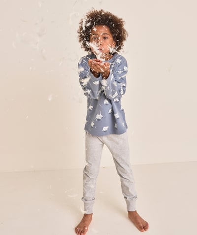  Child - Long bear-print pyjamas for boys in recycled fibres