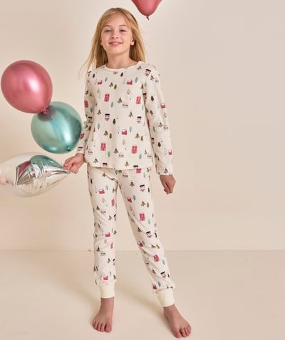  Child - white velvet city print pyjamas for girls in recycled fibres