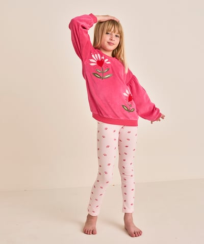  Enfant - pyjama fille en fibres recyclées rose en velours thème fleurs