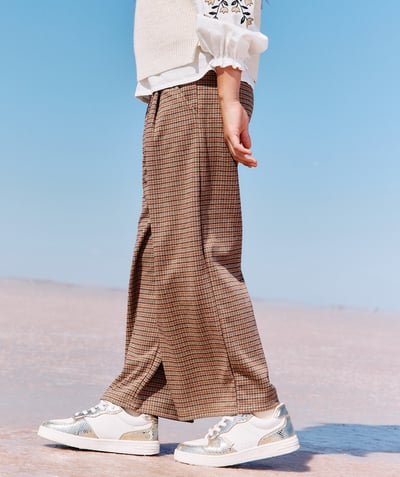  Child - girl's brown plaid wide-leg pants