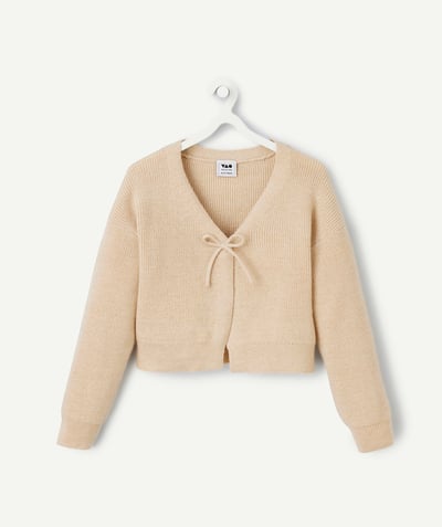  Enfant - cardigan fille en laine beige fermeture avec noeud