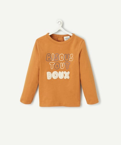  Baby - Oranje jongens-T-shirt met lange mouwen en opschrift