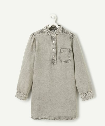  Child - Long-sleeved grey denim dress for girls