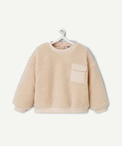  Baby - Beige sherpa sweater for baby boys