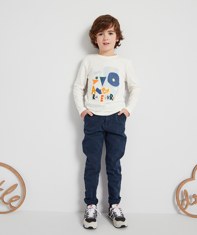 Sales Child Boy Tao Categories - BOYS' NAVY BLUE RELAXED TROUSERS IN RECYCLED FIBERS