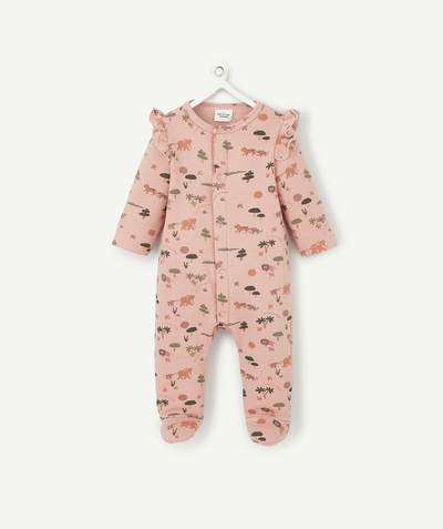  Baby Birth Sales Tao Categories - PINK SLEEPSUIT IN RECYCLED FIBRES WITH AN ANIMAL PRINT