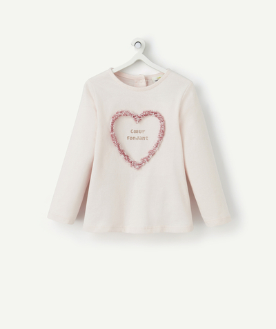 Meisje Afdeling,Afdeling - T-shirt met lange mouwen van biologisch katoen babymeisje hart in reliëf
