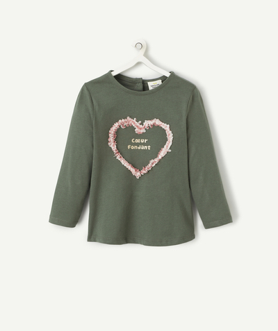 Baby girl radius - BABY GIRLS' GREEN ORGANIC COTTON T-SHIRT WITH TEXTURED HEART AND MESSAGE
