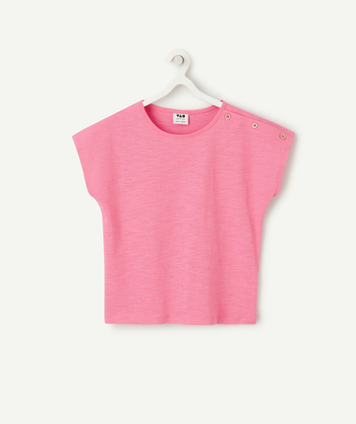 Current trends radius - pink organic cotton girl's short-sleeved t-shirt with buttons