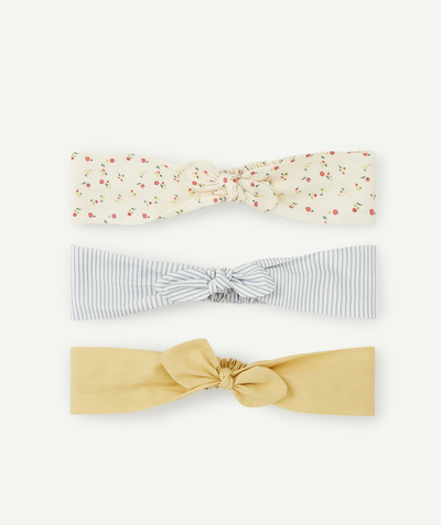  Child - SET OF THREE BABY GIRLS' YELLOW STRIPED AND PLAIN HEADBANDS WITH BOWS