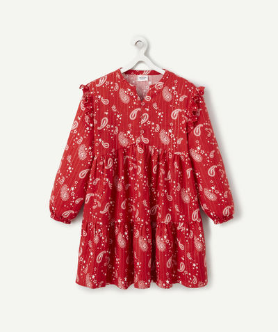 Back to school radius - RED GIRL'S DRESS IN WHITE PAISLEY PRINT WITH RUFFLES