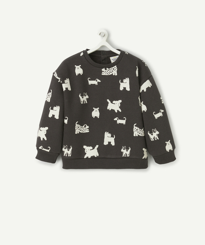 Back to school radius - BABY BOYS' GREY SWEATSHIRT IN RECYCLED FIBRES WITH A DOG PRINT