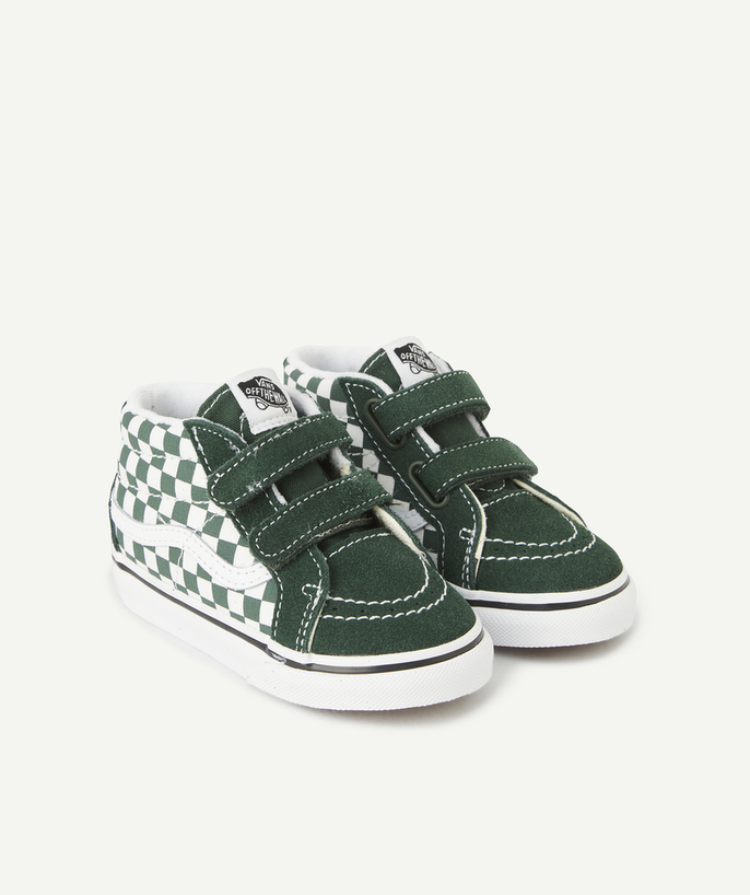   - TD SK8 REISSUE V GREEN AND CHECKERBOARD PRINT MID HIGH-TOP TRAINERS WITH VELCRO FASTENING FOR BABIES