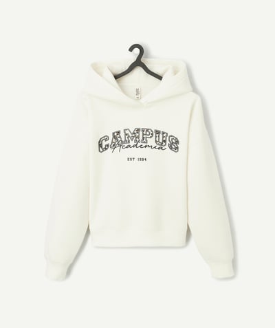 CategoryModel (8824667570318@1406)  - sweat à capuche fille en fibres recyclées blanc thème campus