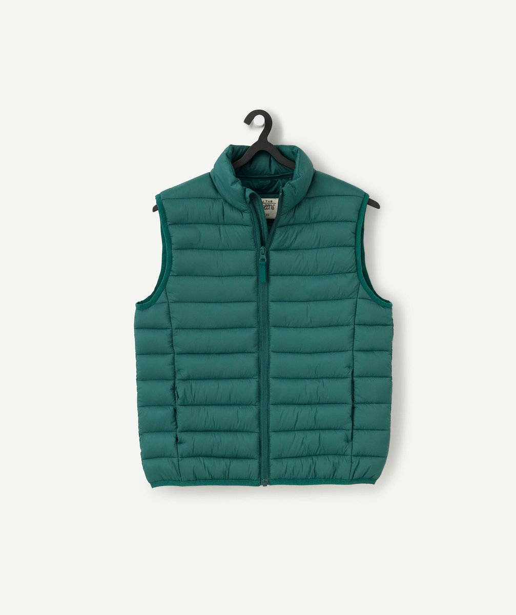   - boy's sleeveless down jacket in forest green recycled fibers