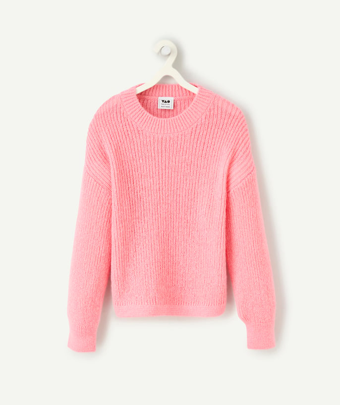   - Girl's pink long-sleeved knit sweater