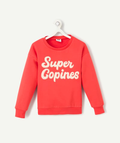 CategoryModel (8821758689422@539)  - girl's long-sleeved sweatshirt in red recycled fiber with message super copines