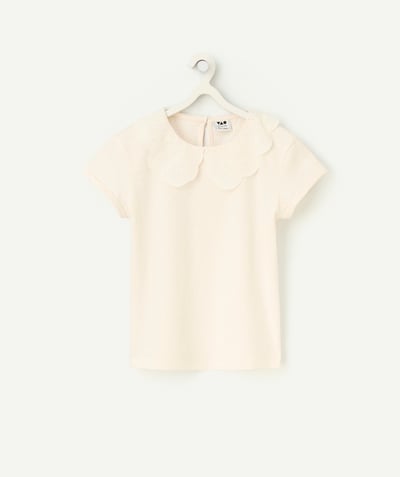 CategoryModel (8821759639694@6096)  - girl's t-shirt in white organic cotton with embroidered claudine collar