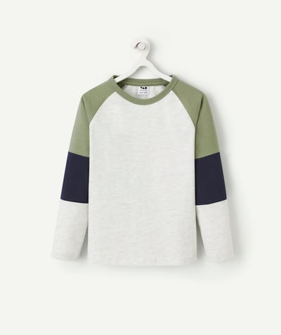 CategoryModel (8821764522126@5302)  - BOY'S LONG-SLEEVED T-SHIRT IN MOTTLED GREY AND GREEN ORGANIC COTTON
