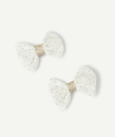 CategoryModel (8824928927886@20)  - SET OF 2 GIRLS' HAIR CLIPS WITH WHITE BOWS AND GOLD POLKA DOTS