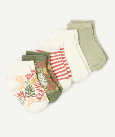 CategoryModel (8825060130958@10)  - lot de 5 socquettes bébé garçon thème feuillage rouge et kaki