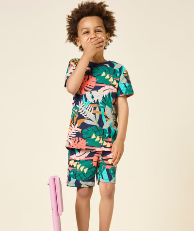 CategoryModel (8821762326670@282)  - Boy's short-sleeved pyjamas in organic cotton and coloured leaves