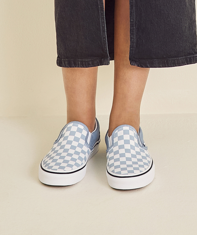   - classic slip-on shoes teen print checkerboard sky blue