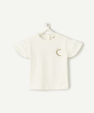 CategoryModel (8821752332430@742)  - short-sleeved baby girl t-shirt in ecru organic cotton with gold sequined moon