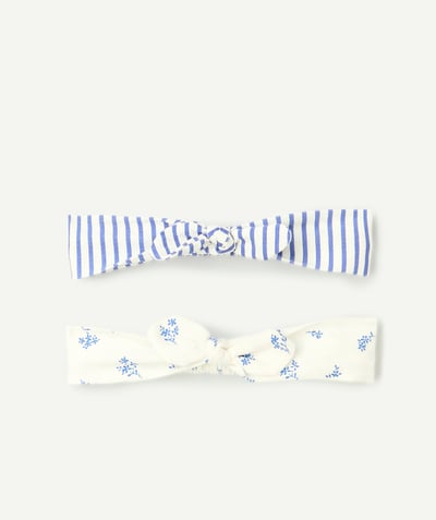 CategoryModel (8826174341262@307)  - set of 2 organic cotton baby girl headbands with blue stripes and flowers