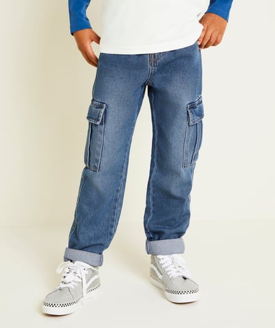 CategoryModel (8824928993422@14)  - low impact blue denim cargo pants with cargo pockets