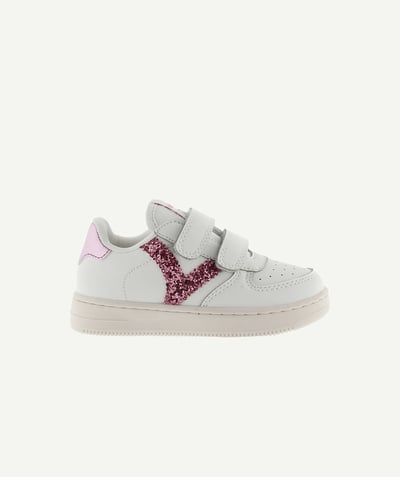 CategoryModel (8821752889486@4204)  - TIEMPO WHITE SCRATCH SNEAKERS WITH PINK GLITTER LOGO