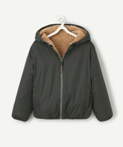 CategoryModel (8826371244174@71)  - boy's reversible jacket in recycled fibers with khaki hood