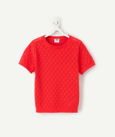 CategoryModel (8821759639694@6096)  - girl's sleeveless crochet sweater in red organic cotton