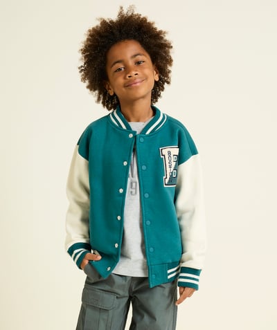 CategoryModel (8821761507470@9356)  - boy's teddy jacket in green and ecru recycled fibers campus theme