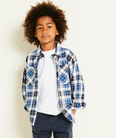 CategoryModel (8821761507470@9206)  - organic cotton boy's check shirt blue white and black