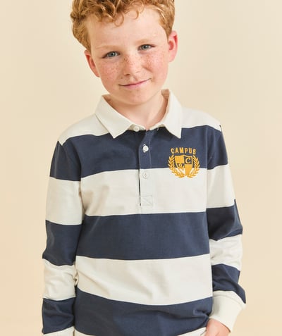 CategoryModel (8821761343630@228)  - navy blue and white striped organic cotton polo shirt for boys