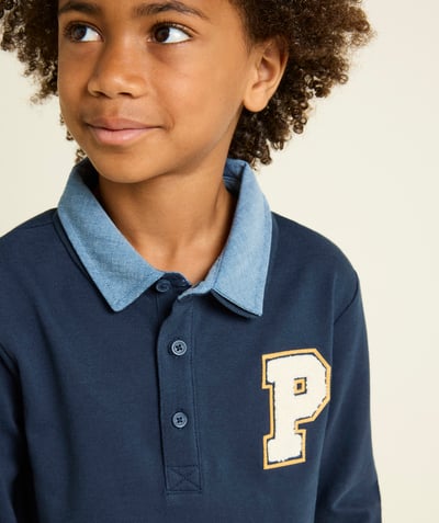 CategoryModel (8825715589262@6)  - boy's long-sleeved polo shirt in navy blue organic cotton