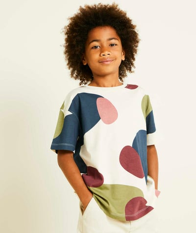 CategoryModel (8825715490958@9)  - boy's short-sleeved organic cotton t-shirt in ecru, printed with geometric shapes