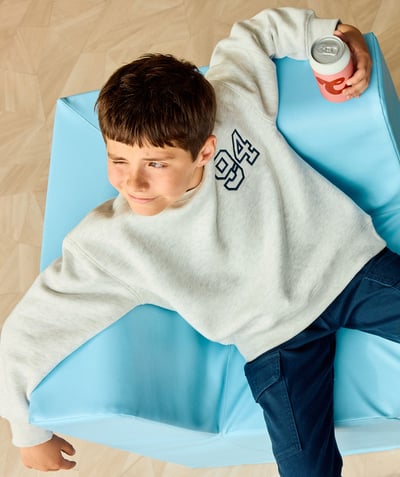 CategoryModel (8821761015950@2437)  - sweat garçon en fibres recyclées gris chiné avec message bleu marine