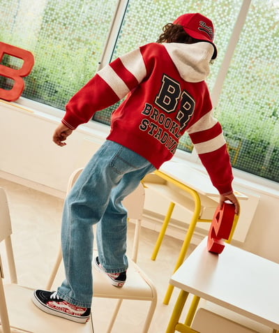 CategoryModel (8821764522126@5302)  - baby boy hoodie in red and grey recycled fibers with bouclette patch