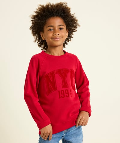 CategoryModel (8824765644942@317)  - NYC-themed boy's long-sleeved t-shirt in red recycled fibers