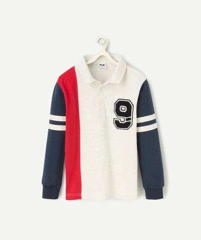 CategoryModel (8821761343630@224)  - long-sleeved polo shirt for boys in grey-red and navy-blue organic cotton
