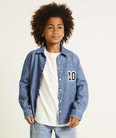 CategoryModel (8821761343630@224)  - boy's low impact blue denim shirt with number patch