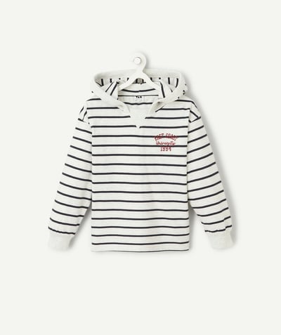 CategoryModel (8821764587662@20399)  - long-sleeved hooded t-shirt for boys in navy blue striped grey organic cotton