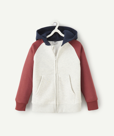 CategoryModel (8824896946318@530)  - gilet à capuche garçon en fibres recyclées écru rouge et bleu