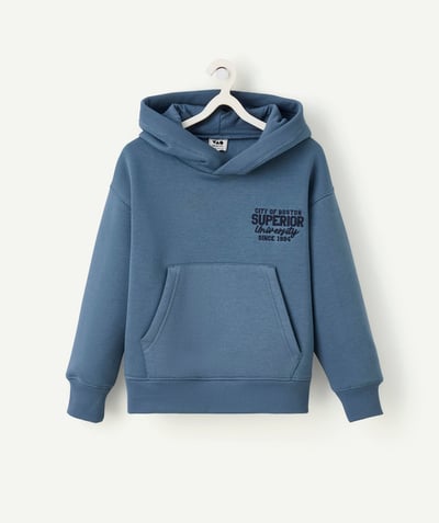 CategoryModel (8821761900686@849)  - sweat à capuche garçon en fibres recyclées bleu et message brodé