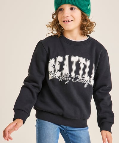 CategoryModel (8824668061838@546)  - boy's long-sleeved recycled-fiber sweatshirt black campus theme