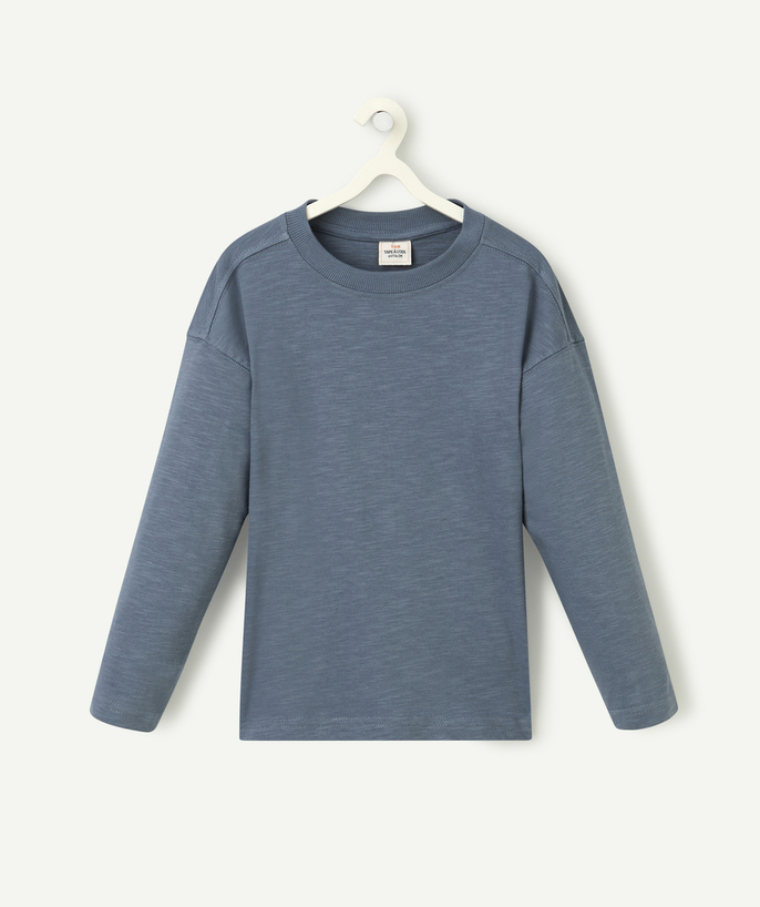   - boy's long-sleeved t-shirt in blue organic cotton