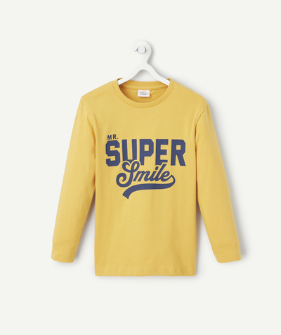 CategoryModel (8821764522126@5302)  - boy's long-sleeved t-shirt in yellow organic cotton with super smile message