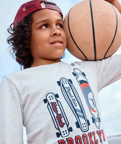 CategoryModel (8821761441934@2226)  - boy's long-sleeved t-shirt in mottled grey organic cotton with skateboard motif